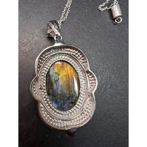 NEW Flashy fire labradorite pendant and chain in stainless steel 20inch - Picture 6 of 16